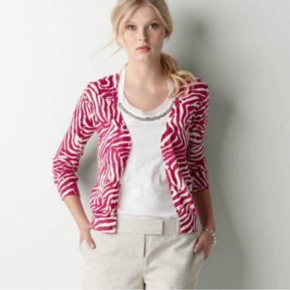 NWT Ann Taylor LOFT Vibrant pink zebra print pima cotton cardigan sweater XL